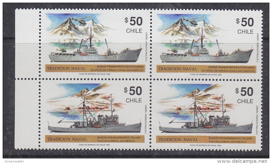 Chile 1990 Traditional Ships / Antarctica 2x2v Se Tenant ** Mnh (32611C) - Chili