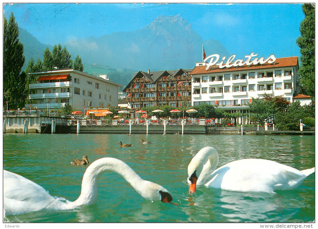 Hotel Pilatus, Hergiswil Am See, NW Nidwalden, Switzerland Postcard Posted 1990 Stamp - Hergiswil