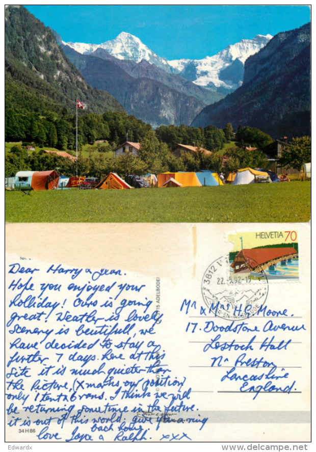 Camping, Wilderswil, BE Bern, Switzerland Postcard Posted 1992 Stamp - Berne