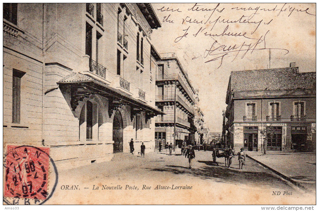 8278. CPA ALGERIE. ORAN. LA NOUVELLE POSTE. RUE ALSACE-LORRAINE. - Oran