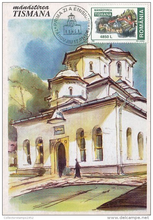 50094- TISMANA MONASTERY, ARCHITECTURE, MAXIMUM CARD, OBLIT FDC, 1999, ROMANIA - Abbeys & Monasteries