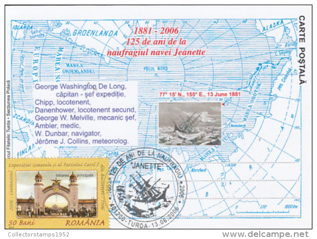 50106- JEANETTE POLAR SHIP'S SHIPWRECK, NORTH POLE, MAXIMUM CARD, 2006, ROMANIA - Barcos Polares Y Rompehielos
