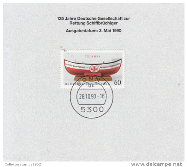 50243- GERMAN LIFE BOAT SERVICE, RESCUE, MINISHEET, 1990, WEST GERMANY - Sonstige & Ohne Zuordnung