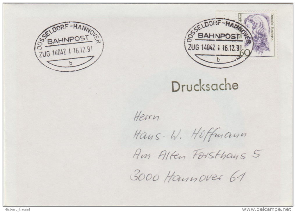 E1670 Briefhülle Bahnpost "DÜSSELDORF-HANNOVER" UB "b" 1991 - Used Stamps