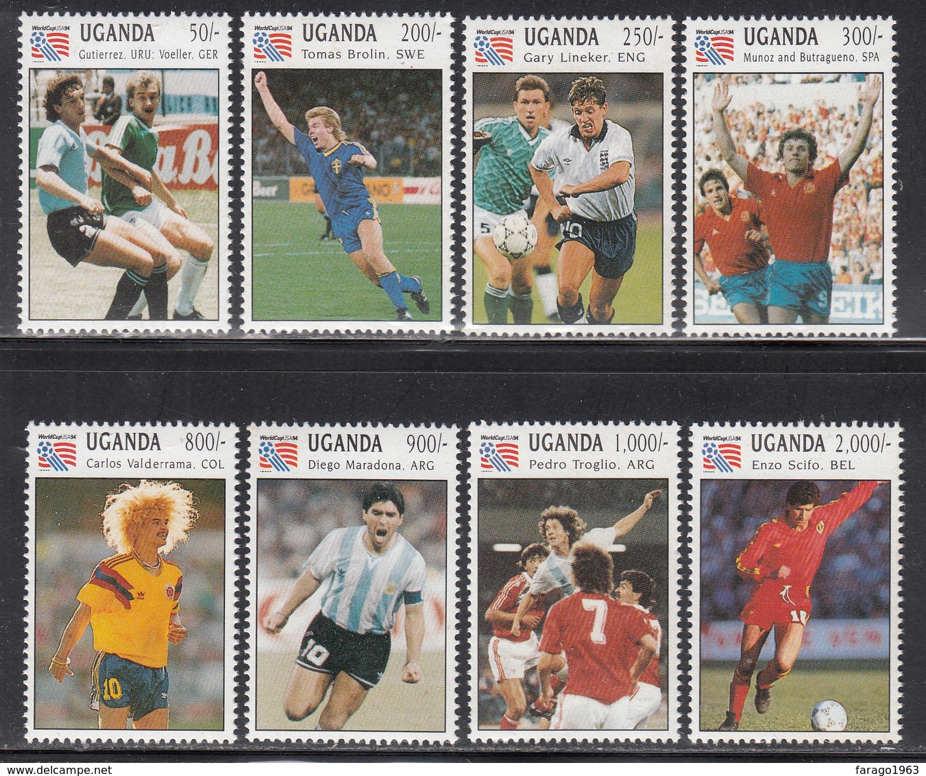 1993 Uganda  World Cup Football USA Complete Set Of 8  MNH - 1994 – USA