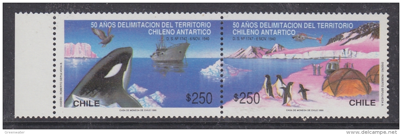 Chile 1990 Antarctic Treaty 2v Se Tenant ** Mnh (32611N) - Chili