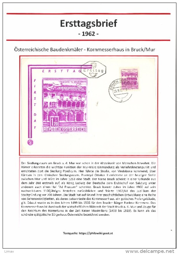 österreich Austria Ersttagsbrief Fdc Steiermark Bruck Mur Kornmesser Haus - Covers & Documents