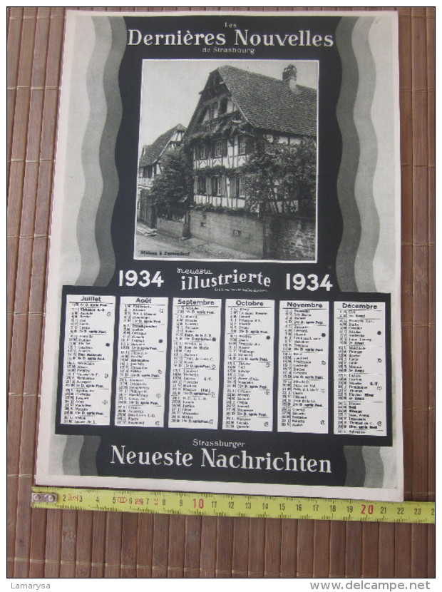 1934 STRASBOURG STRASSBURGER NEUESTE NACHRICHTEN CALENDRIER GD FORMAT JOURNAL LES DERNIERES NOUVELLES DE STRASBOURG - Grand Format : 1921-40