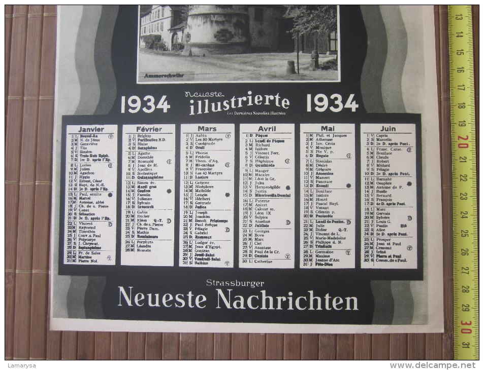 1934 STRASBOURG STRASSBURGER NEUESTE NACHRICHTEN CALENDRIER GD FORMAT JOURNAL LES DERNIERES NOUVELLES DE STRASBOURG - Grand Format : 1921-40
