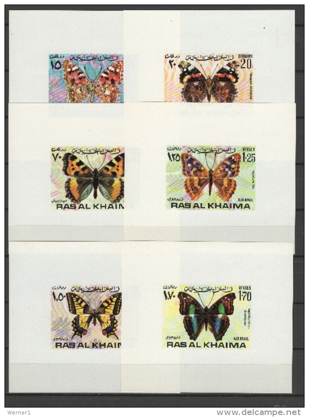 Ras Al Khaima 1972 Butterflies Set Of 6 S/s Imperf. MNH -scarce- - Farfalle