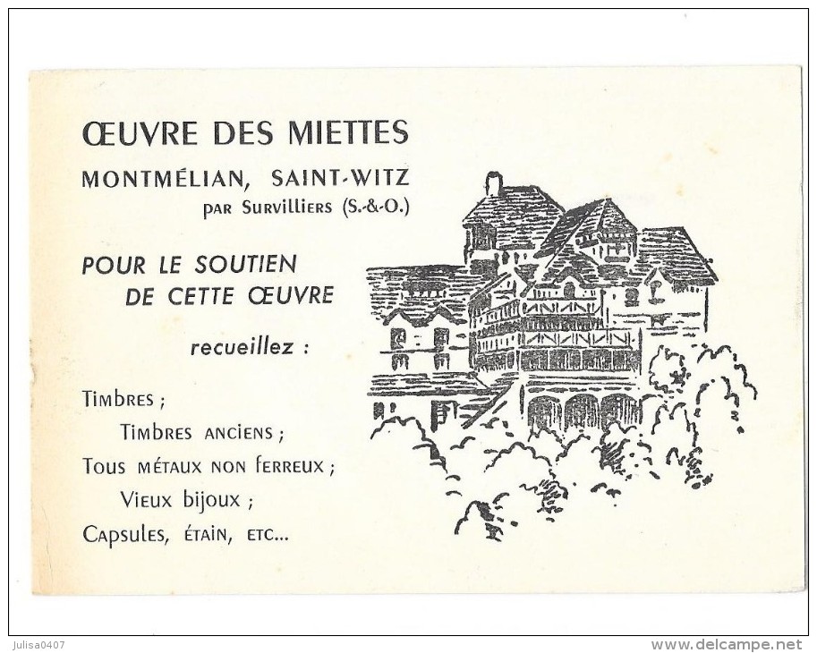 MONTMELIAN SAINT WITZ Par SURVILLIERS (95) Carte Illustrée Oeuvre Des Miettes - Saint-Witz