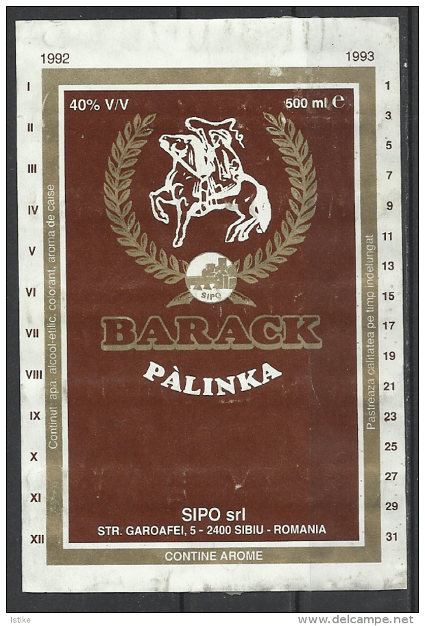 Romania, (Hungarian Brand), "Barack Pálinka", (Apricot Brandy)  1992. - Alcohols & Spirits