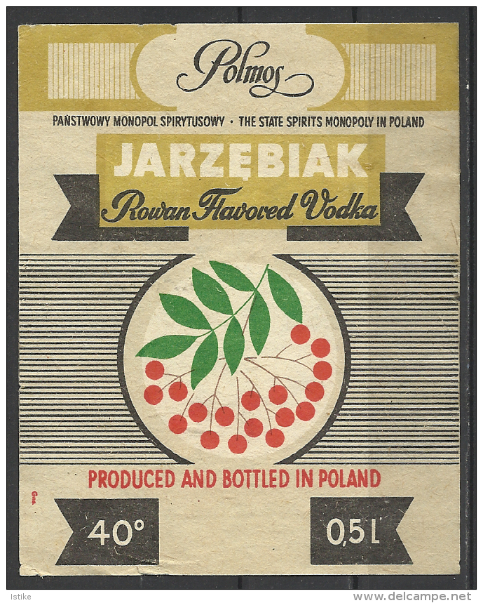 Poland,  "Jarzebiak"  Vodka,  Rowan Flavored,  '70s.-'80s. - Alcohols & Spirits