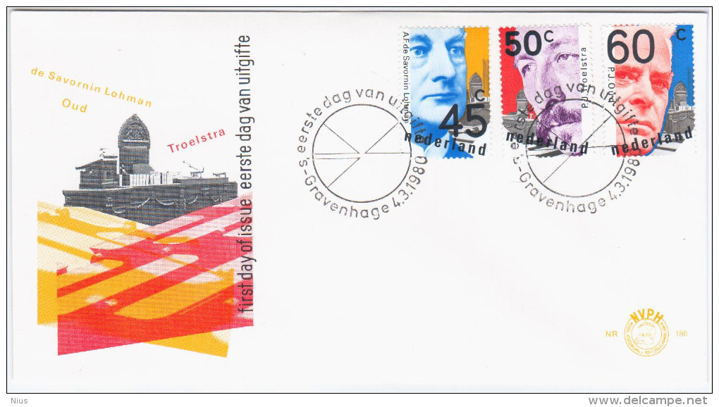 Nederland Netherlands 1980 FDC Famous People, Politicians, Savornin Lohman, Troelstra, Oud, S. Gravenhage - FDC