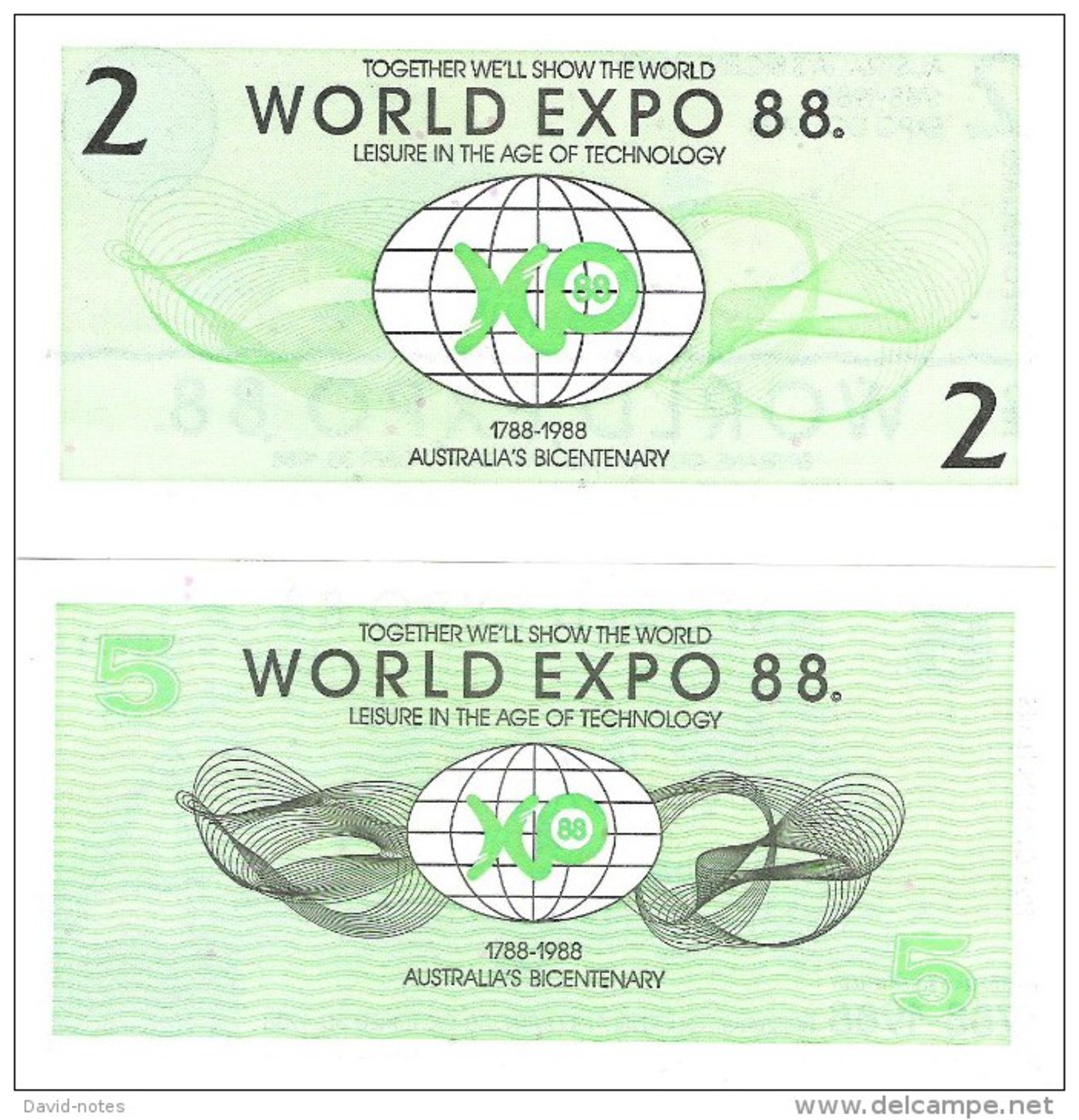 Australia - World Expo 1988 - 2, 5 Dollars 1988 - Unc - Set 2 Banknotes - Altri & Non Classificati