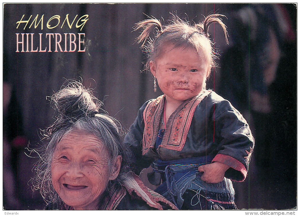 Old Woman And Child, Hmong Hilltribe, Thailand Postcard Posted 2005 Stamp - Thaïlande