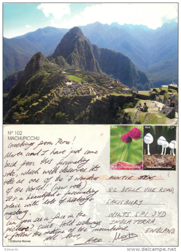 Machu Picchu, Peru Postcard Posted 2005 Stamp - Peru