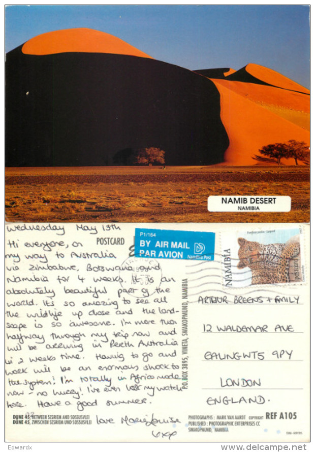 Namib Desert, Namibia Postcard Posted 1998 Stamp - Namibië