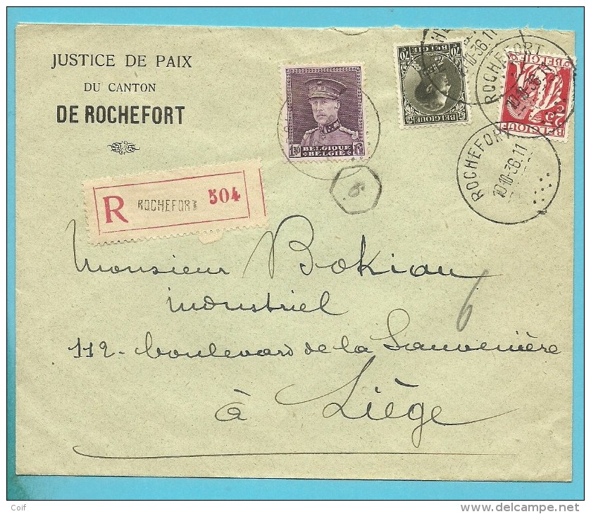 319+339+401 Op Brief Aangetekend Met Stempel ROCHEFORT - 1934-1935 Leopold III