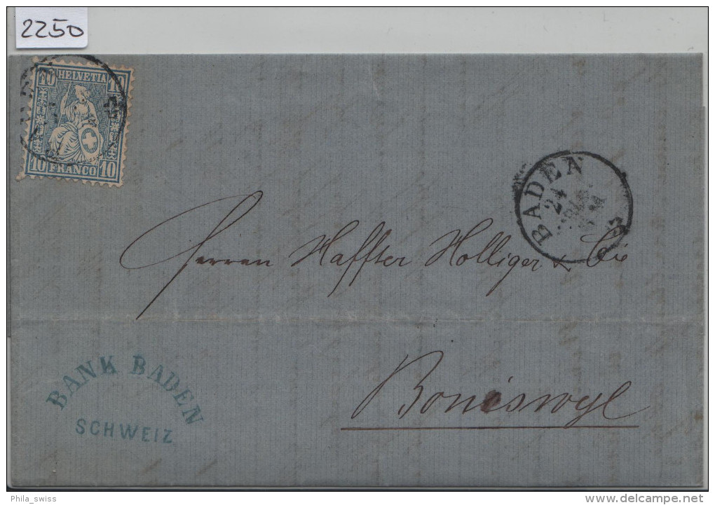 1867 Sitzende Helvetia/Helvétie Assise 31e/23 - Stempel: Baden Nach Lenzburg - (Bank Baden Schweiz) 24. März 67 - Lettres & Documents