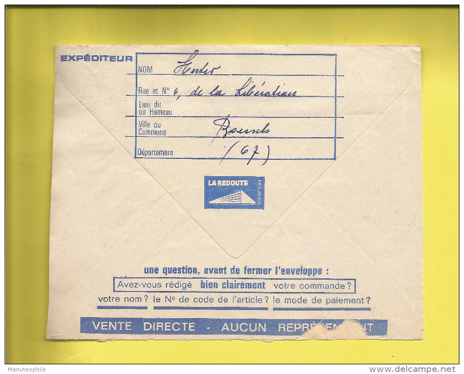 Enveloppe Ou Lettre Publicitaire Commerciale De BOERSCH BAS RHIN En Retour ROUBAIX LA REDOUTE N° 1354B Écusson PARIS - 1921-1960: Période Moderne