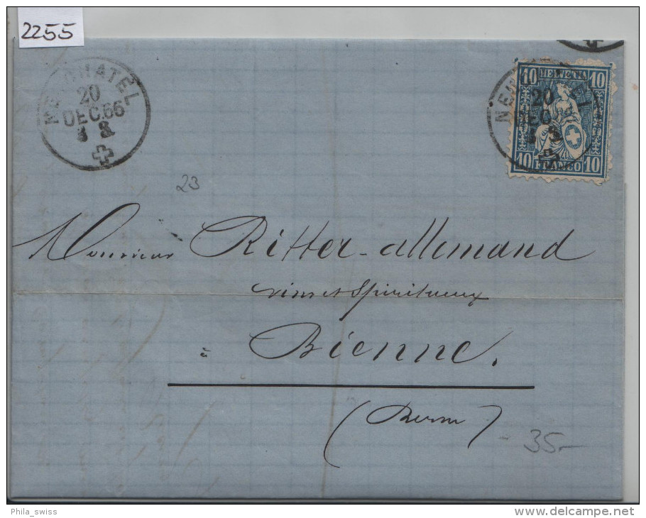 1865 Sitzende Helvetia/Helvétie Assise 31/23 - Stempel: Neuchatel Pour Bienne 20. Dec 65 - Lettres & Documents