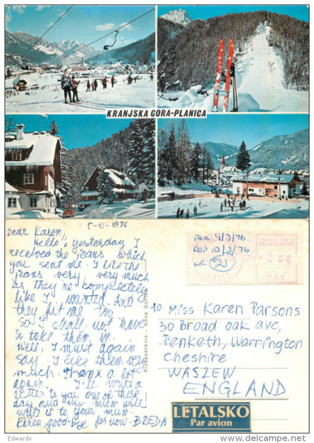 Ski Lift, Kranjska Gora, Slovenia Postcard Posted 1976 ATM Meter - Slovenia