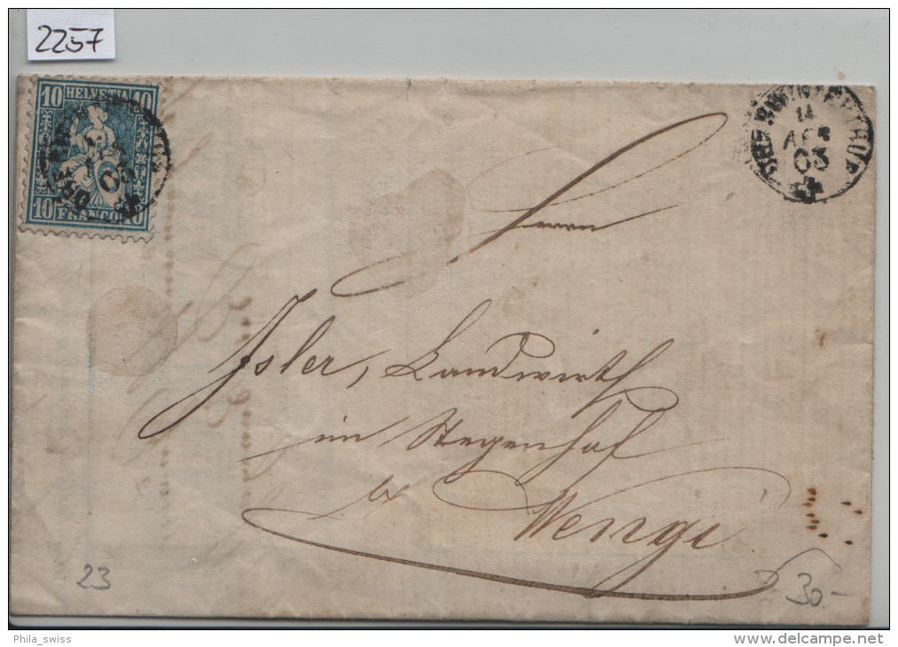 1863 Sitzende Helvetia/Helvétie Assise 31/23 - Fingerhutstempel Oberwinterthur & Wängi (Stahel & Jaeggli) - Lettres & Documents