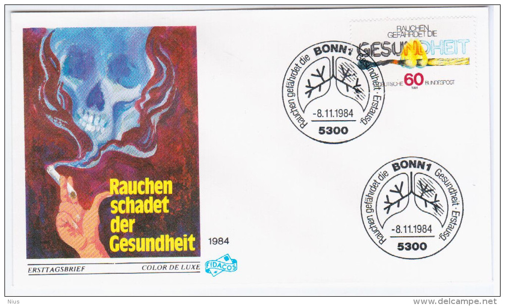 Germany Deutschland 1984 FDC Health & Medicine, Fight Against Smoking, Rauchen Schadet Der Gesundheit, Canceled In Bonn - 1981-1990