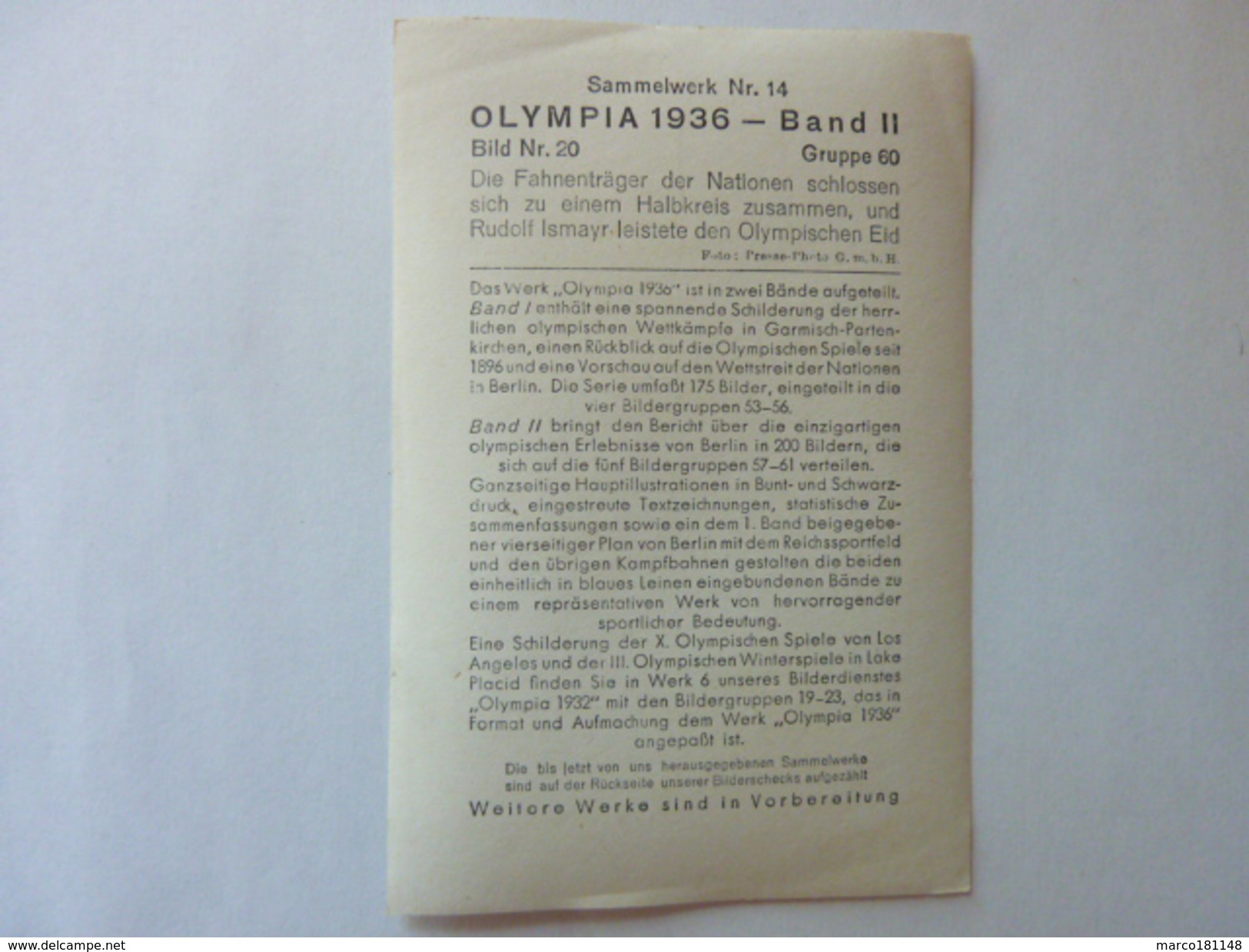OLYMPIA 1936 - Band II - Bild Nr 20 Gruppe 60 - Cercle Des Drapeaux Et Prestation De Serment De Rudolf Ismayr - Sport