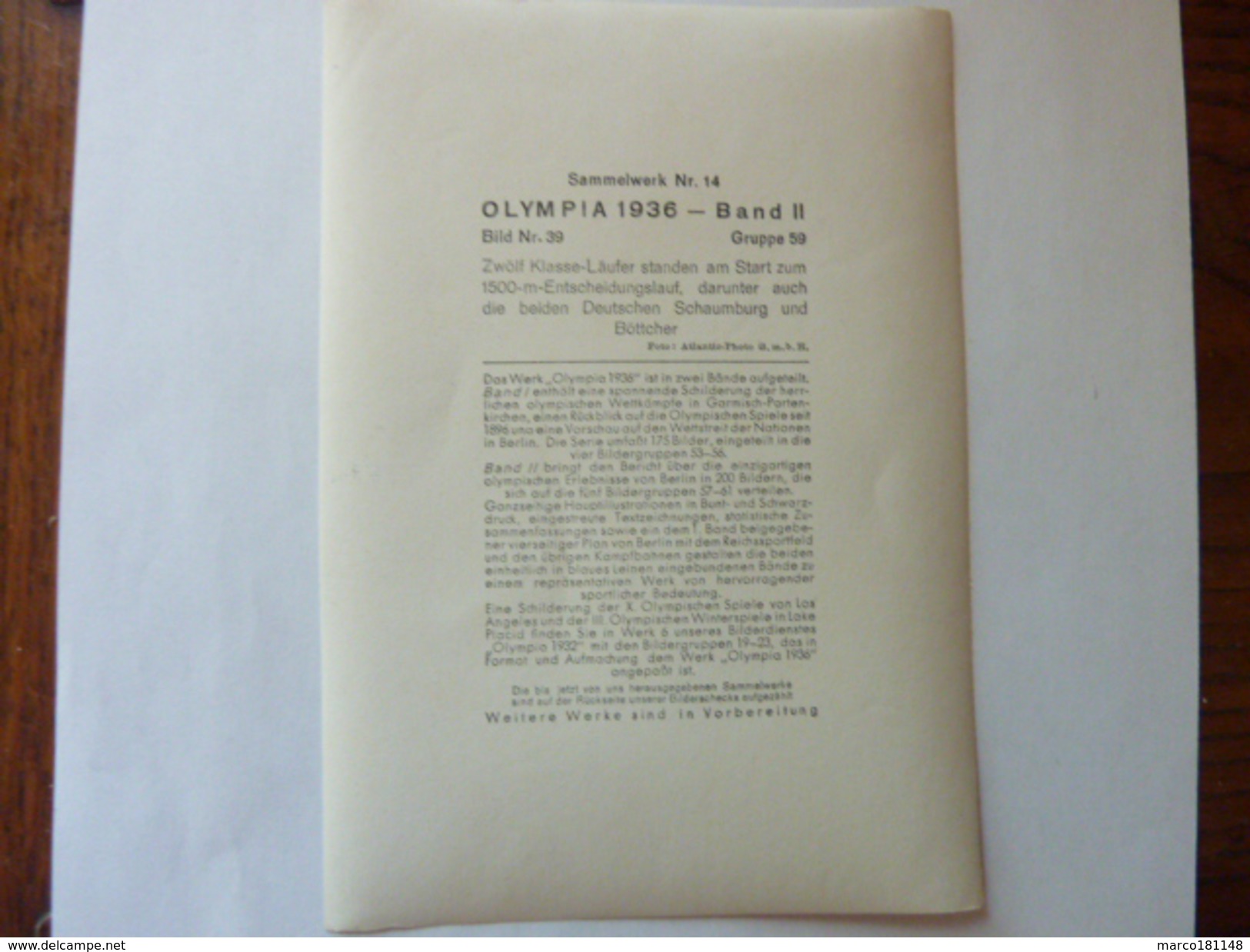 OLYMPIA 1936 - Band II - Bild Nr 39 Gruppe 59 - Départ Du 1500 M - Deportes