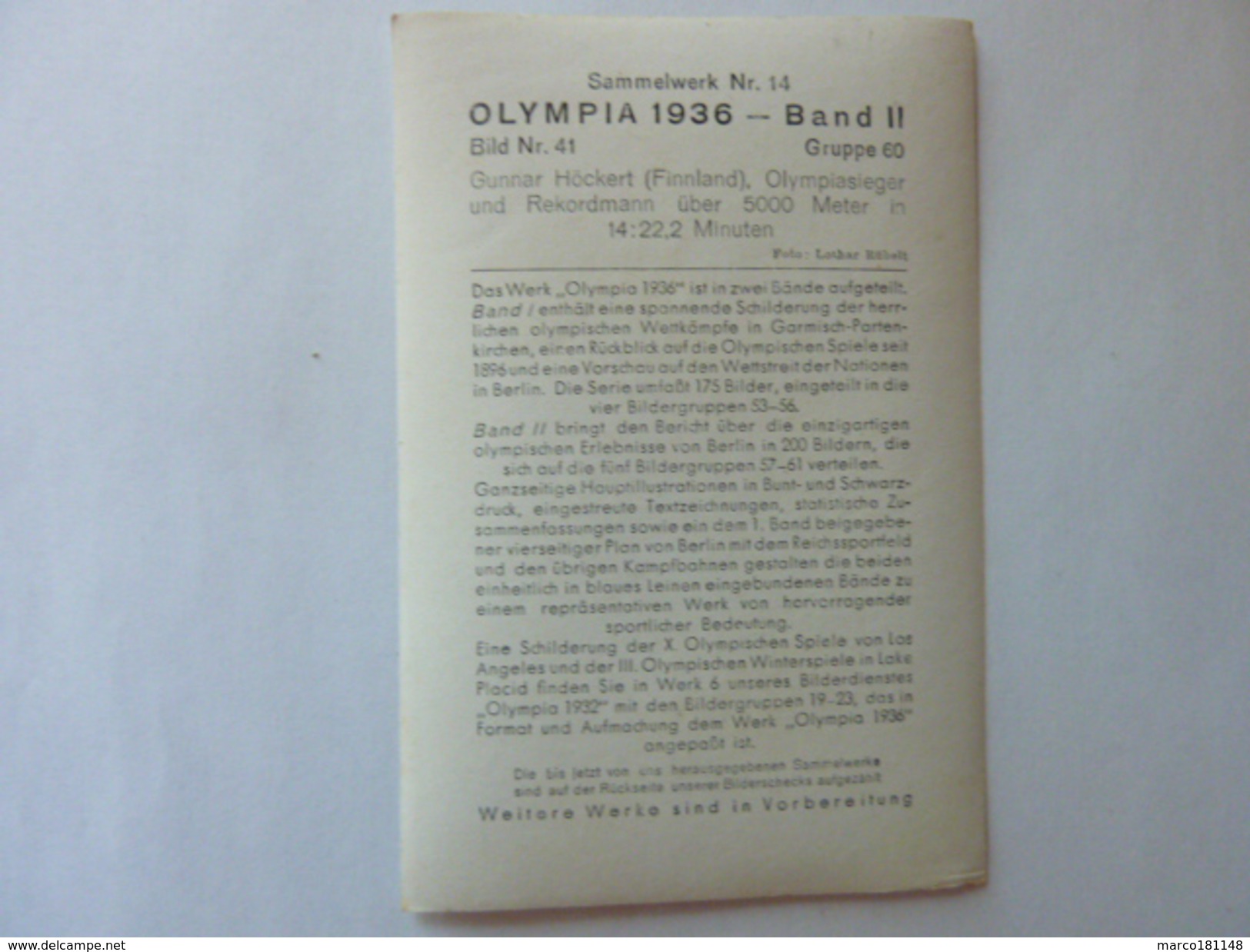 OLYMPIA 1936 - Band II - Bild Nr 41 Gruppe 60 - Le Finlandais Gunnar Höckert 5000 M - Sport