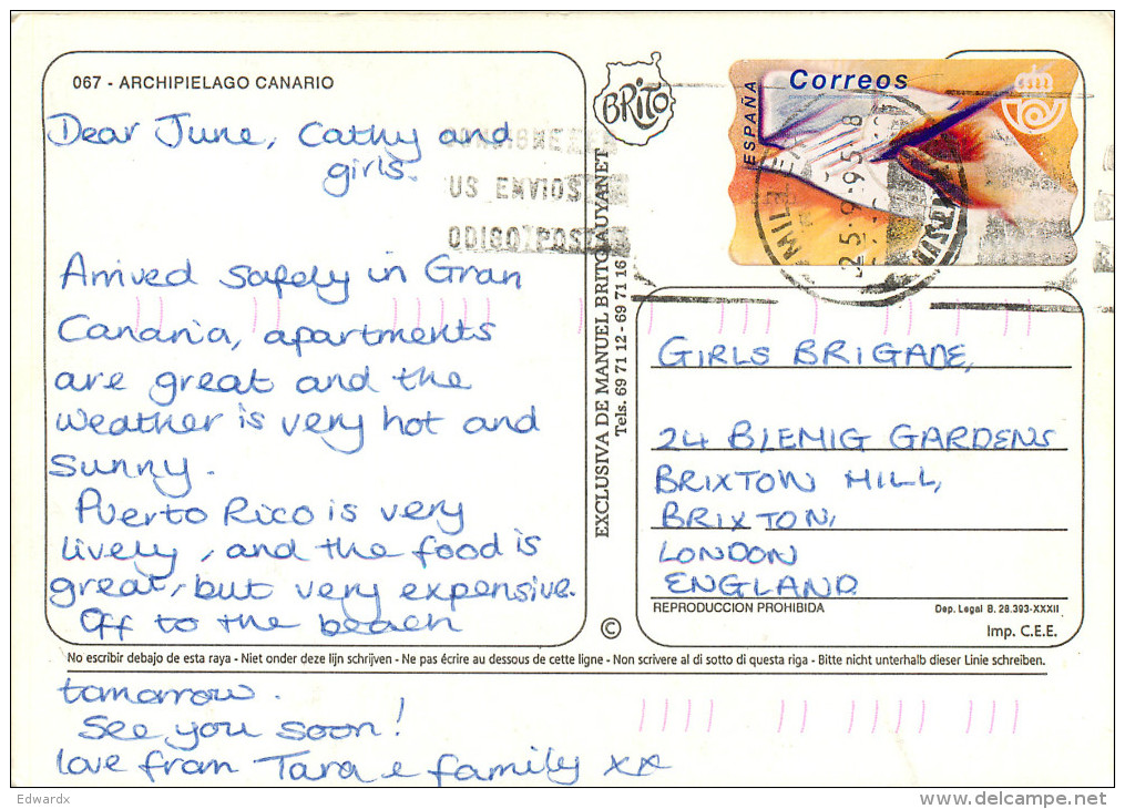 Map, Canary Islands, Spain Postcard Posted 1995 ATM Meter - Sonstige & Ohne Zuordnung