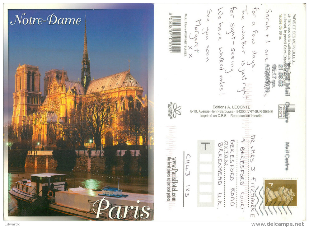 Notre-Dame, Paris, France Postcard Posted 2003 Stamp - Notre Dame De Paris