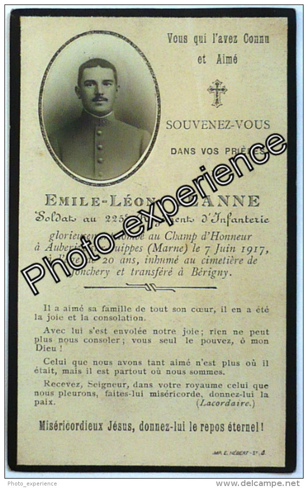 Faire Part Décès Photo Guerre 14-18 Militaire Régiment WW1 Marne 51 Manche 50 Normandie - Esquela