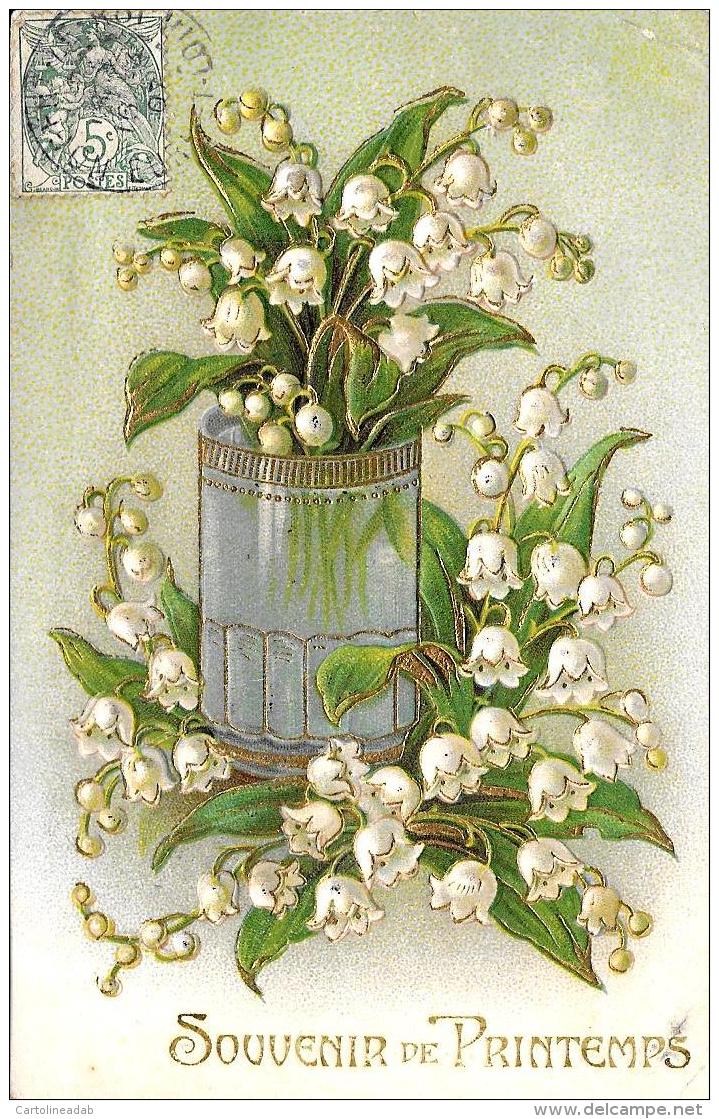 [DC3387] CPA - SOUVENIR DE PRINTEMPS - SOUVENIR DI PRIMAVERA FIORI - IN RILIEVO - Viaggiata - Old Postcard - Fiori