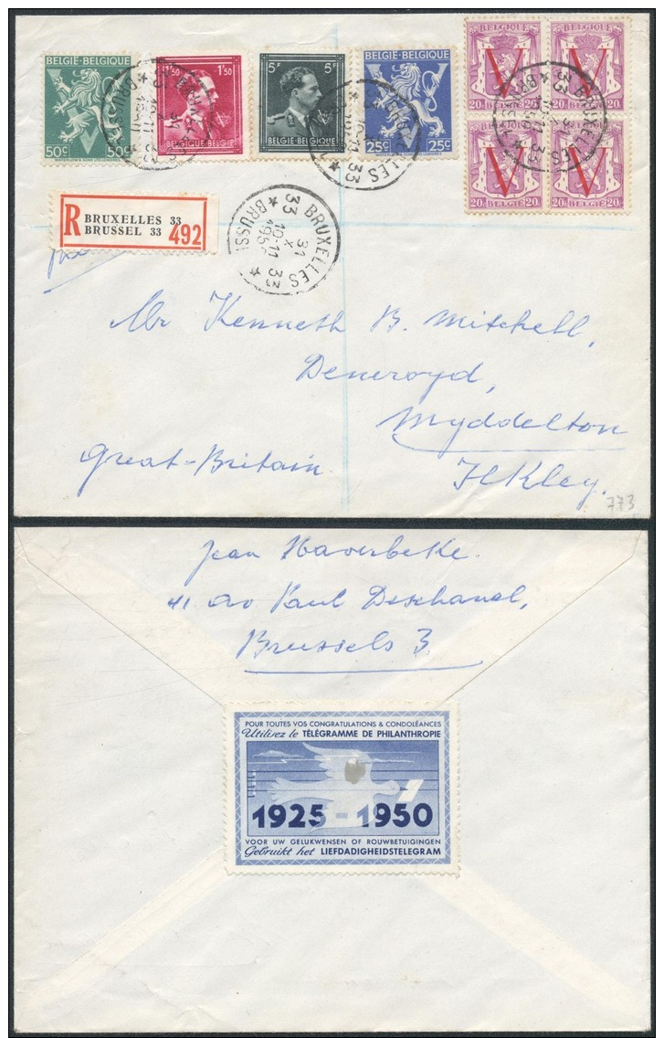 AG481 Lettre Recommandée De Bruxelles 33 Vers Middleton UK 1950 - Covers & Documents