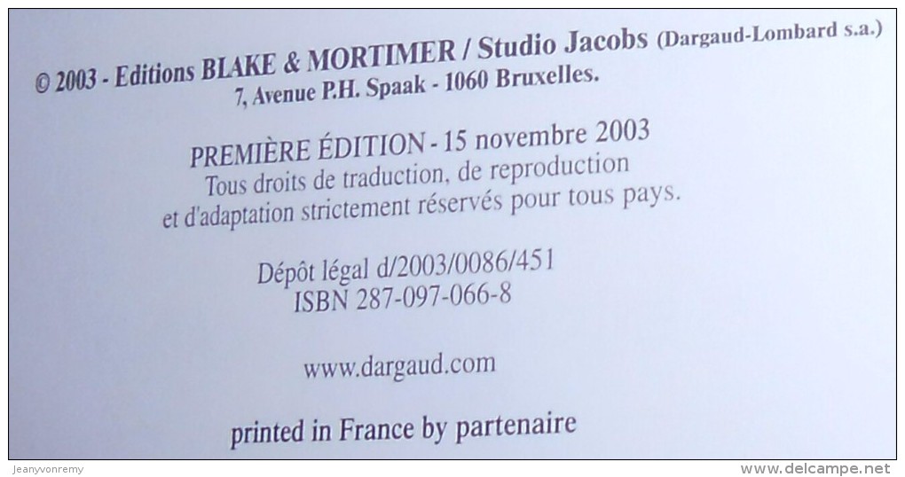 Les Sarcophages Du 6e Continent. Blacke Et Mortimer. Tome 1. 2003 - Blake Et Mortimer