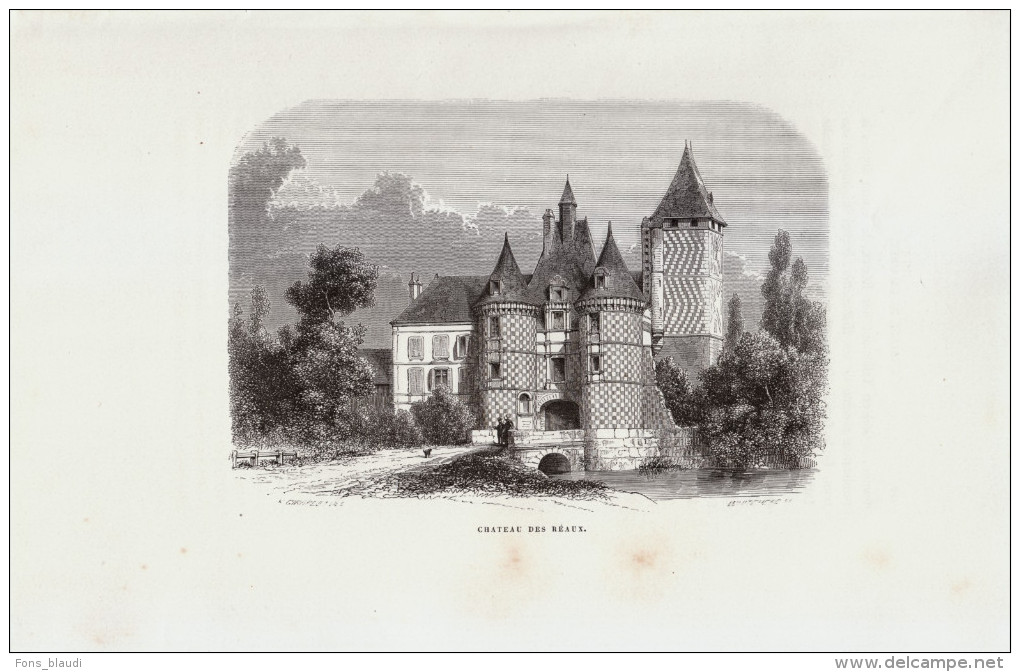 1869 - Gravure Sur Bois -  Chouzé-sur-Loire (Indre-et-Loire) - Le Château Des Réaux -  FRANCO DE PORT - Estampes & Gravures