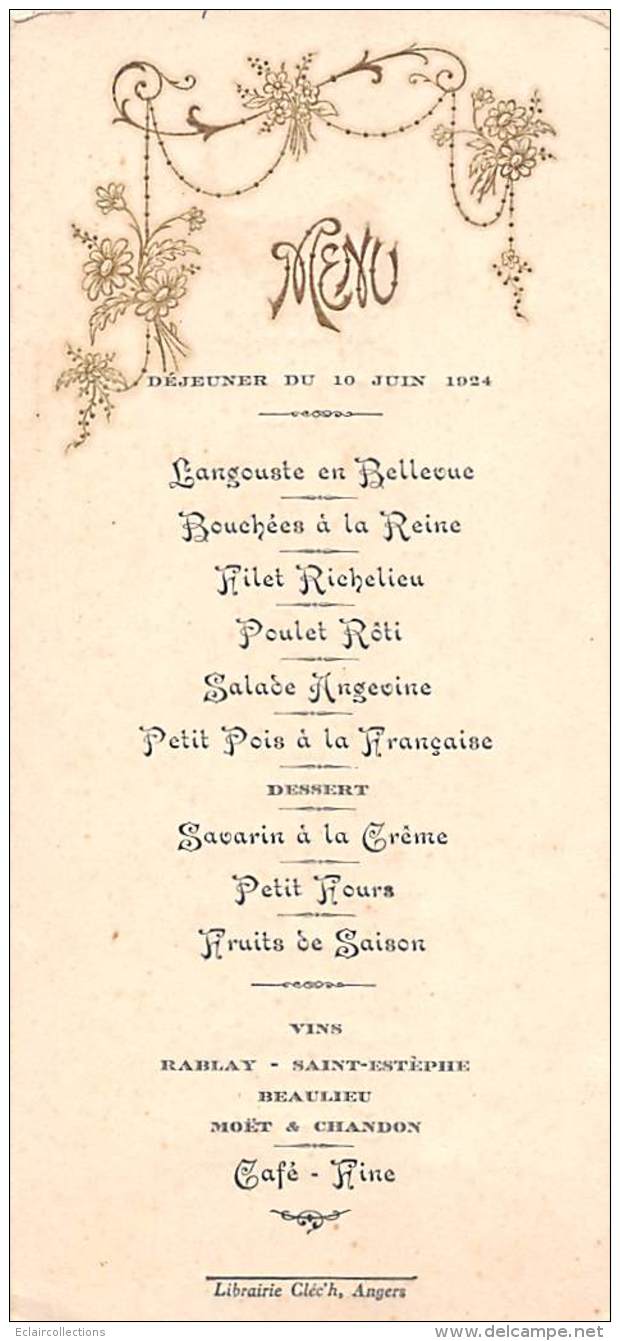 Vieux Papier.  Menu.  Dejeuner Du 10 Juin 1924 - Menus