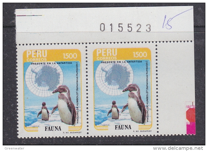 Peru 1985 Antarctica / Penguin 1v Pair (corner) ** Mnh (32614X) - Peru