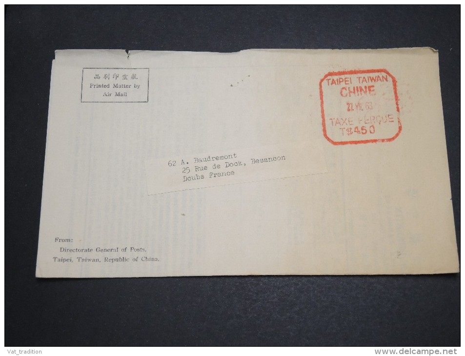 CHINE - Bulletin Philatélique De Taiwan Pour La France En 1963 , Cachet " Taxe Perçue" - A Voir - L  4050 - Storia Postale