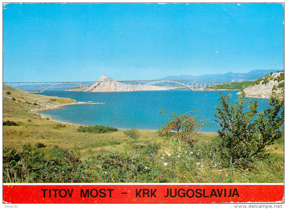 Tito's Bridge, Krk, Croatia Postcard Posted 1983 Stamp - Croatia