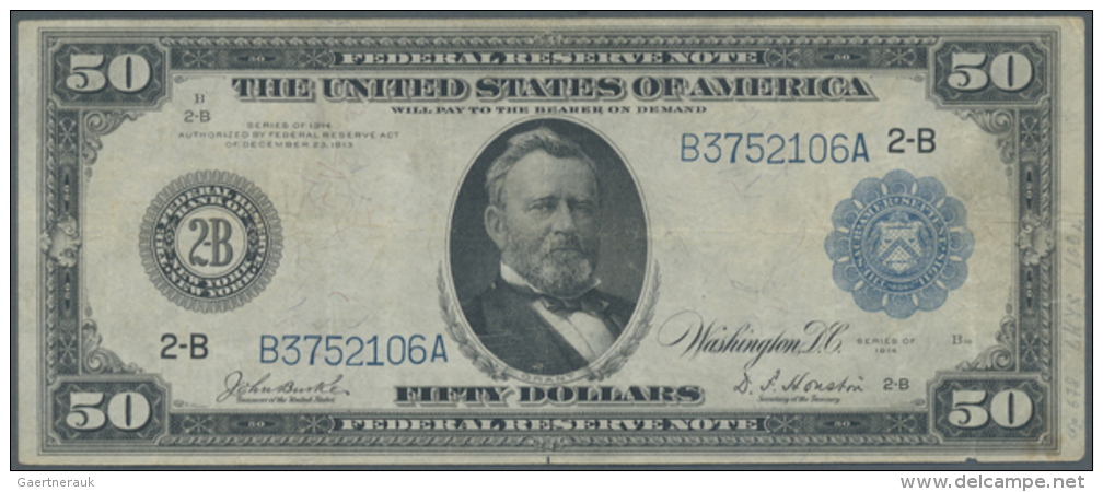 USA: 50 Dollars Federal Reserve Note, Series 1914 With Portrai Of President Grant, Wit Blue Seal  And Letter 2-B... - Andere & Zonder Classificatie