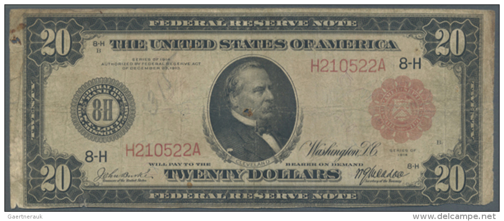 USA: 20 Dollars Federal Reserve Note, Series 1914 With Portrait Of President Cleveland, With Red Seal And Letter H... - Andere & Zonder Classificatie