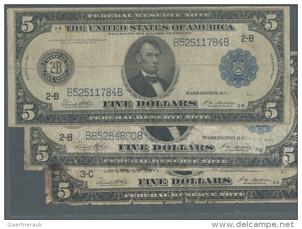 USA: Set With 3 Banknotes 5 Dollars Federal Reserve Note, Series 1914 With Blue Seal, 2 Of Them With Letter 2-B New... - Andere & Zonder Classificatie