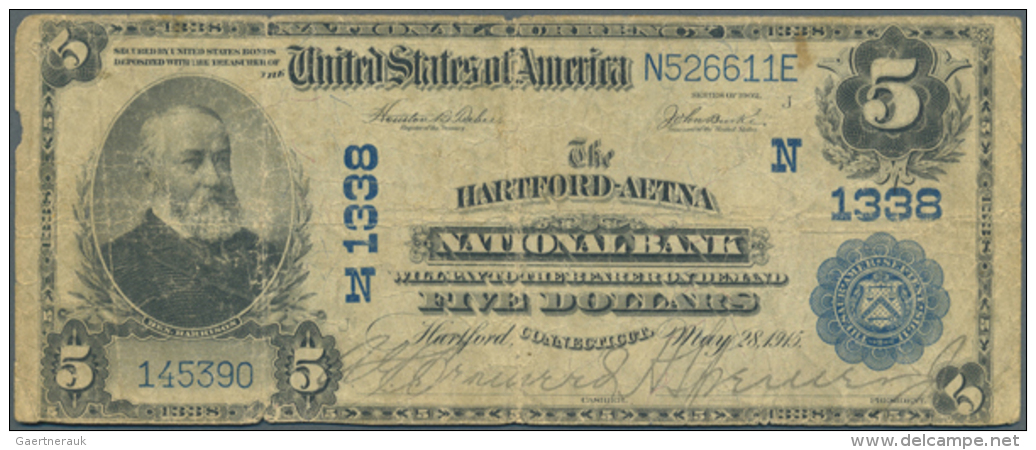 USA: 5 Dollars National Currency, Series 1902, Hartford-Aetna National Bank Conneticut, Fr. 598-612 I Well Worn... - Andere & Zonder Classificatie