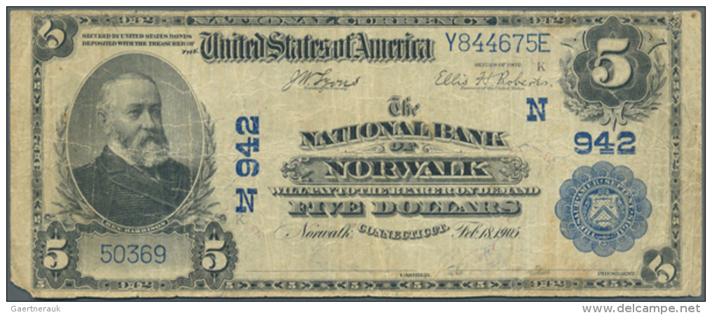 USA: 5 Dollars National Bank Of Norwalk Conneticut, Series 1902, Charter # N942, Fr. 598-612 In Nice Used... - Andere & Zonder Classificatie