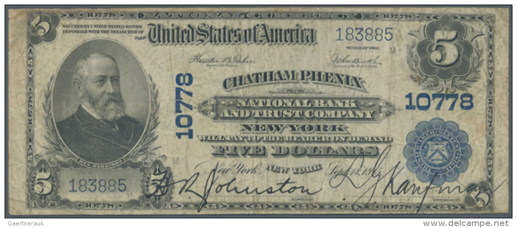 USA: 5 Dollars Chatham Phenix National Bank And Trust Company New York Series 1902, Charter # 10778, Fr. 598-612 In... - Andere & Zonder Classificatie