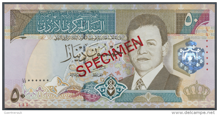 Jordan: 50 Dinars 1999 SPECIMEN, P.33s In Perfect UNC Condition. Very Hard To Find Specimen Note From Jordan With... - Jordanië